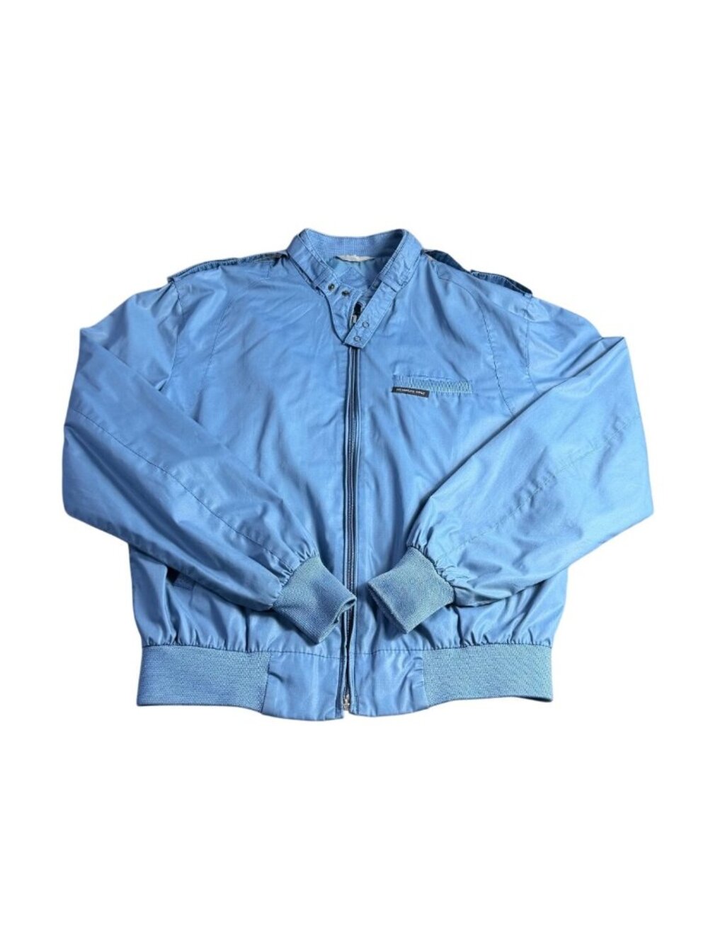 Members Only By Europe Craft Blue Bomber Jacket Sz 40 With Ribbed Cuffs & Collar